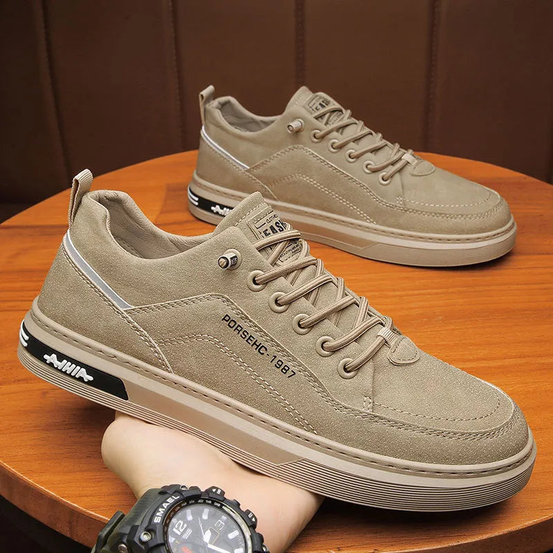 Men's black waterproof casual work shoes with non-slip rubber soles for construction site wear