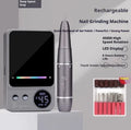 Rechargeable electric nail buffing machine with USB charging in dark gray and purple colours, standard and family versions