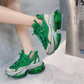 Women's leather casual sports shoes with thick jelly sole and cross-tie design in assorted colours.