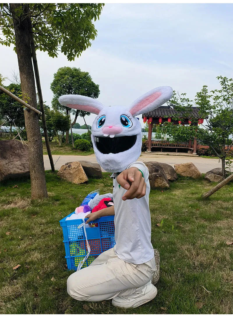 White rabbit head decorative cover for electric motorcycle helmet with plush interior