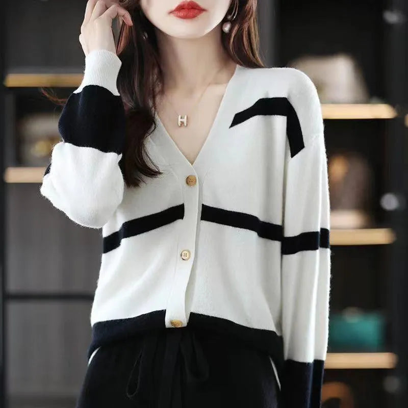 Women's slim fit V-neck cardigan with 3D striped pattern in multiple colour options
