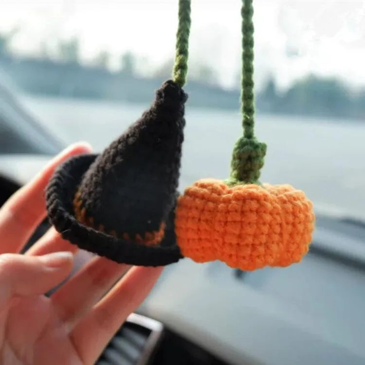 Plush hand-woven car hanging ornament in a cartoon design made from polyester