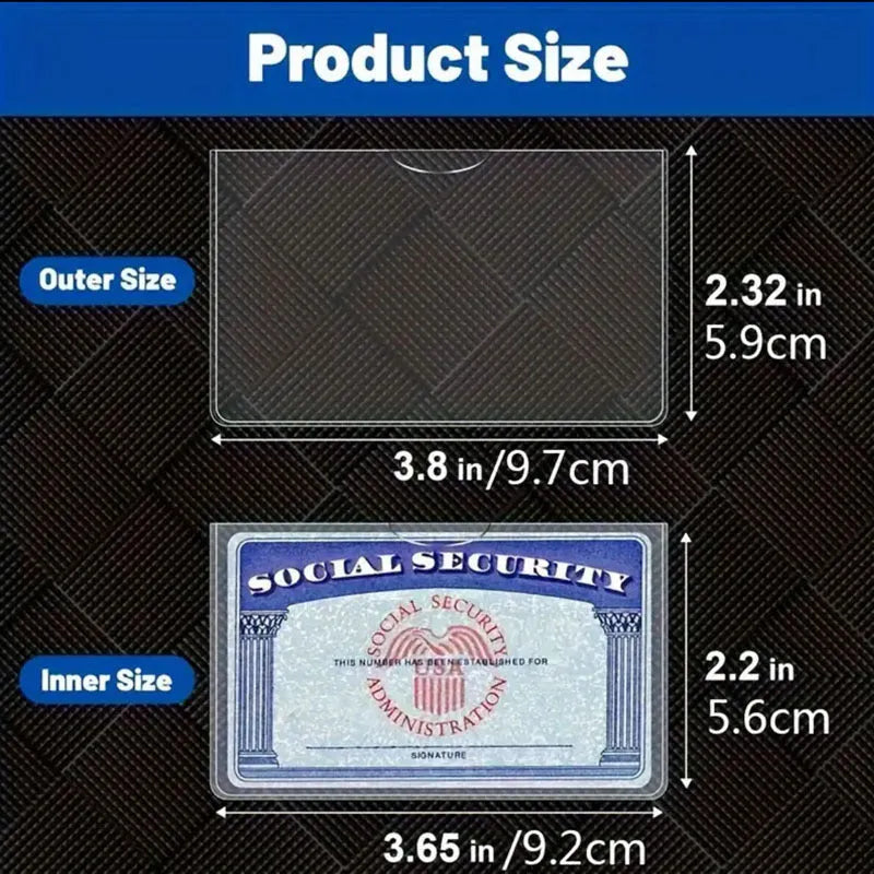 Transparent PVC card holder for social security cards measuring 9.7 by 5.9 centimetres