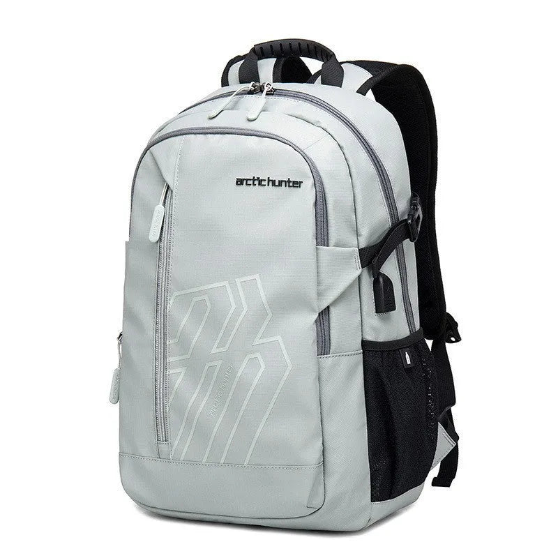 18-inch plaid pattern computer backpack with curved shoulder strap in blue colour