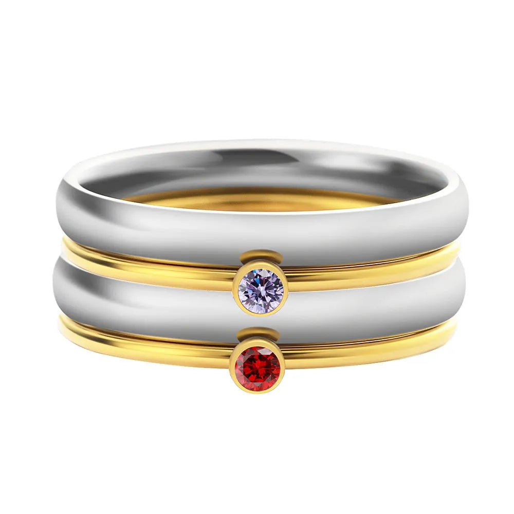December birthstone engraved titanium steel ring in geometric superimposed combination design