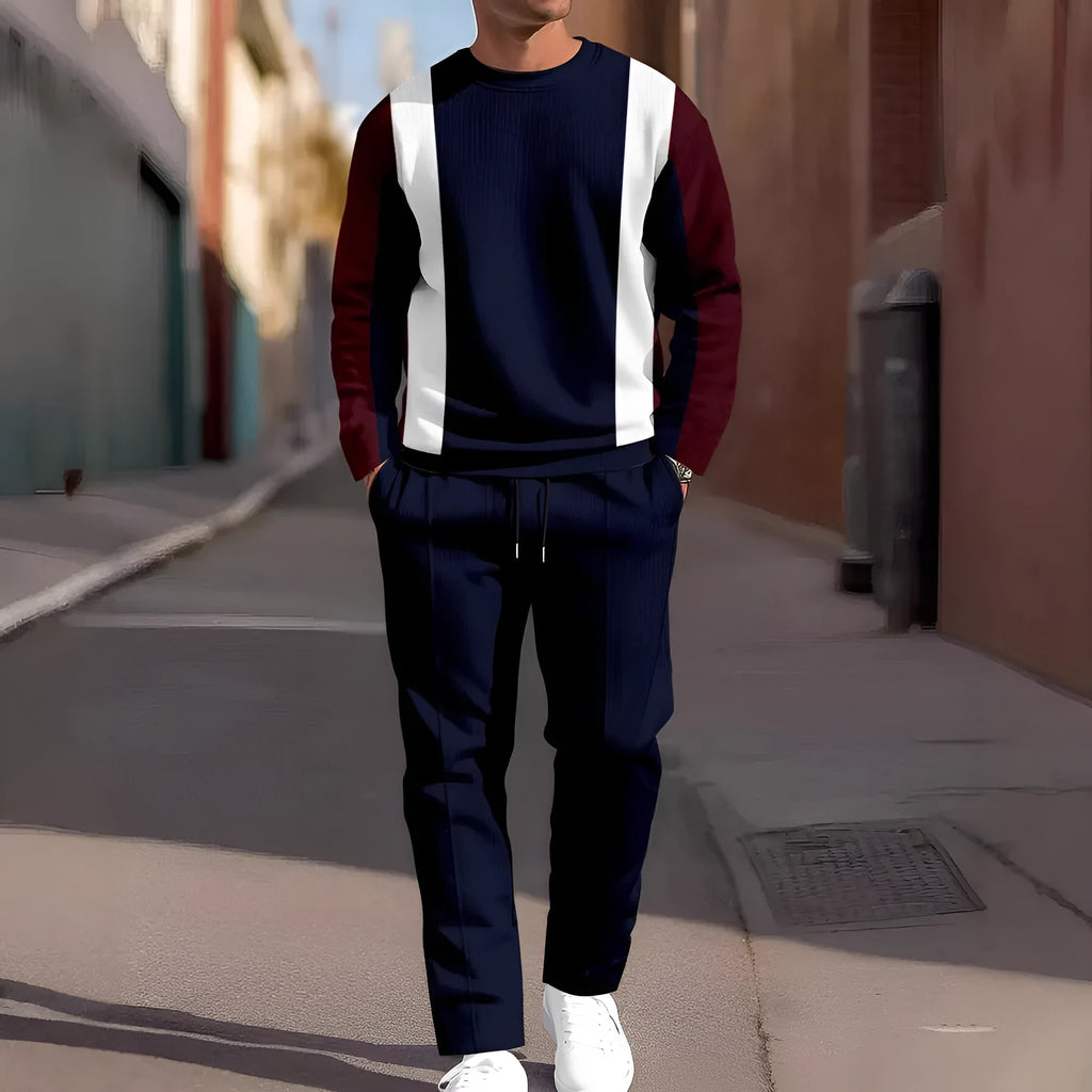 Fashion men's casual sporty round neck sweatshirt and pants two-piece set with printed letters, polyester fabric, long sleeves, street trendsetter style
