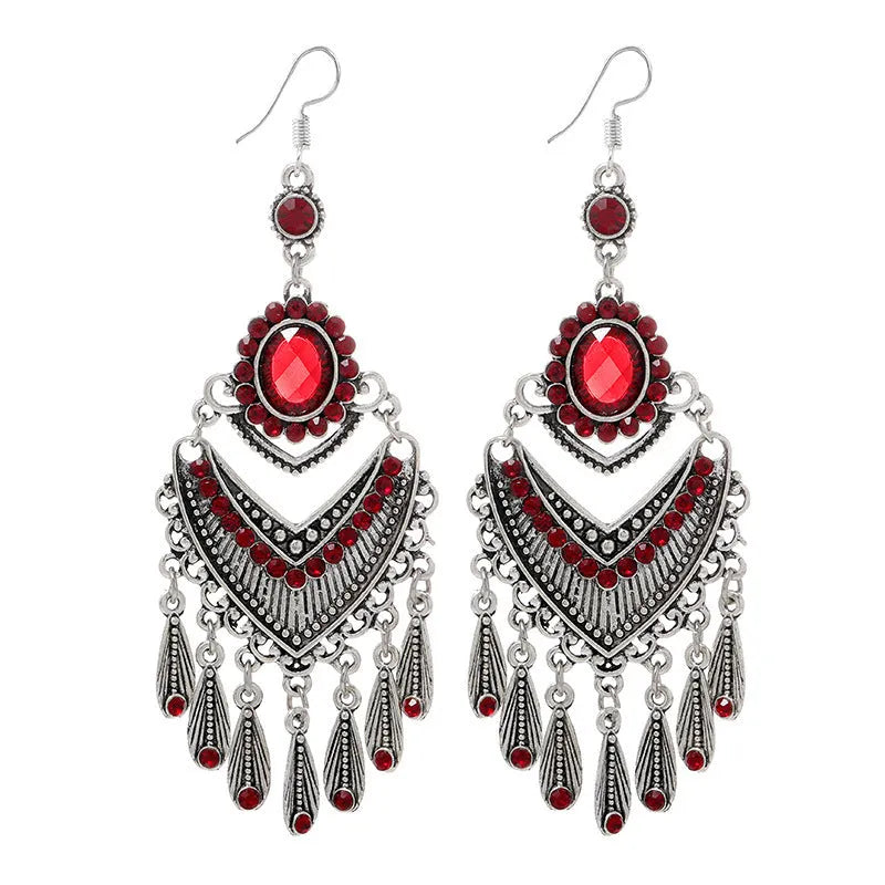 Retro crystal long fringe earrings in drop shape with smart water drop purple colour