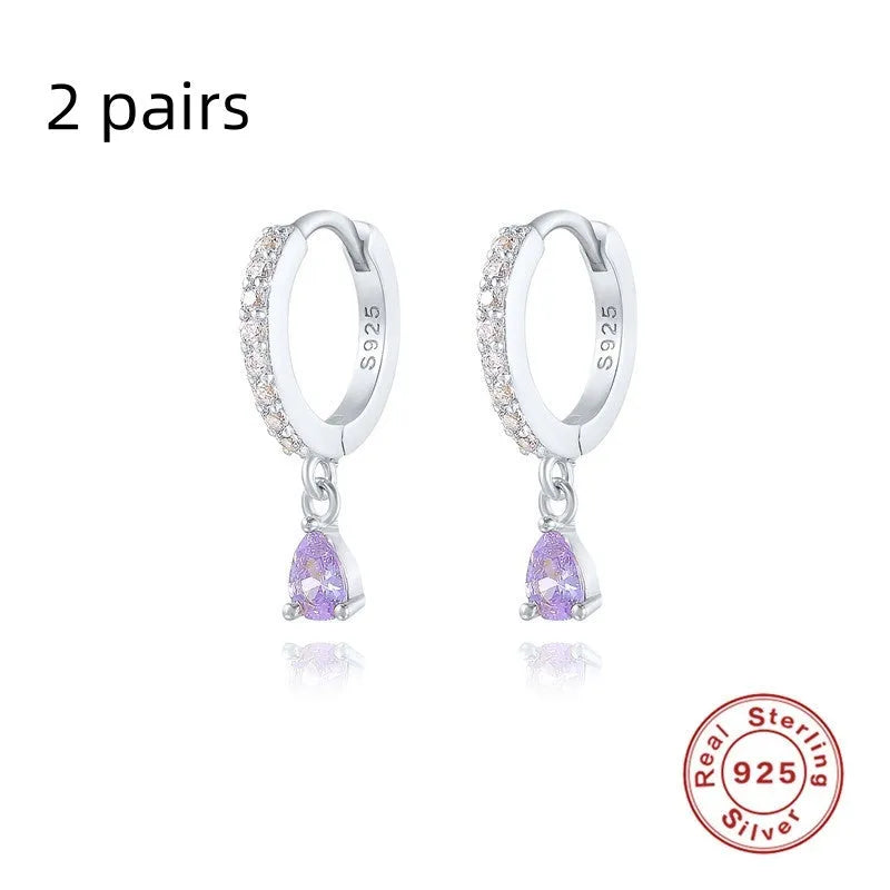 S925 sterling silver water drop earrings with geometric shape and decorative elements