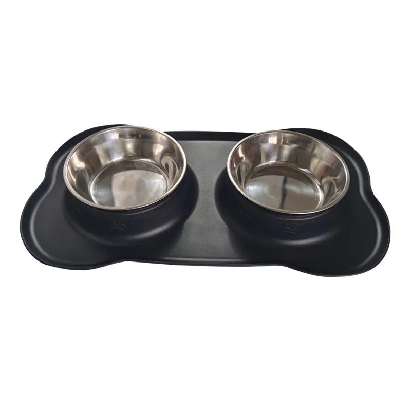 Large silicone dog bowl with stainless steel insert in choice of five colours on a plain background.