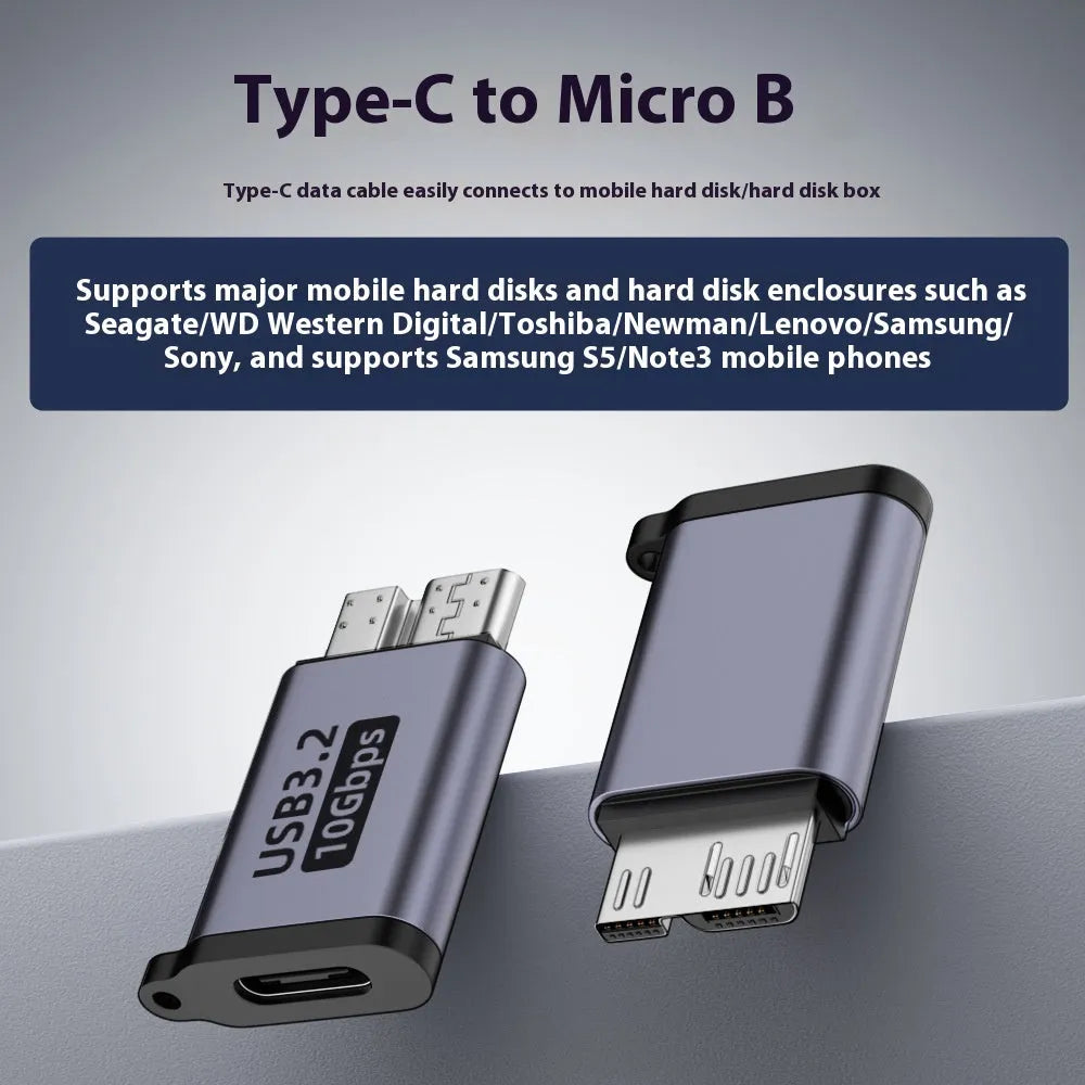 Micro B adapter converter showing USB and Type-C to Micro B interface options for charging and data transfer.