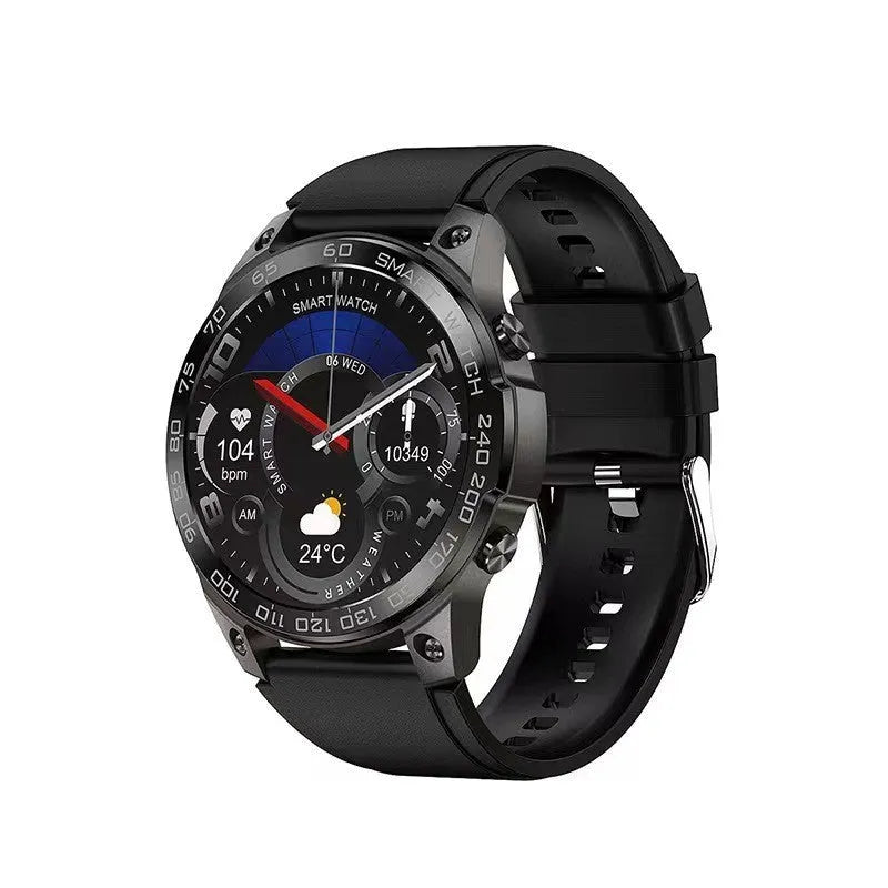 Bluetooth calling sports watch with round AMOLED screen and silicone strap in multiple colour options