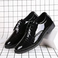 Men's British-style black artificial PU low top round toe shoes with metal elements