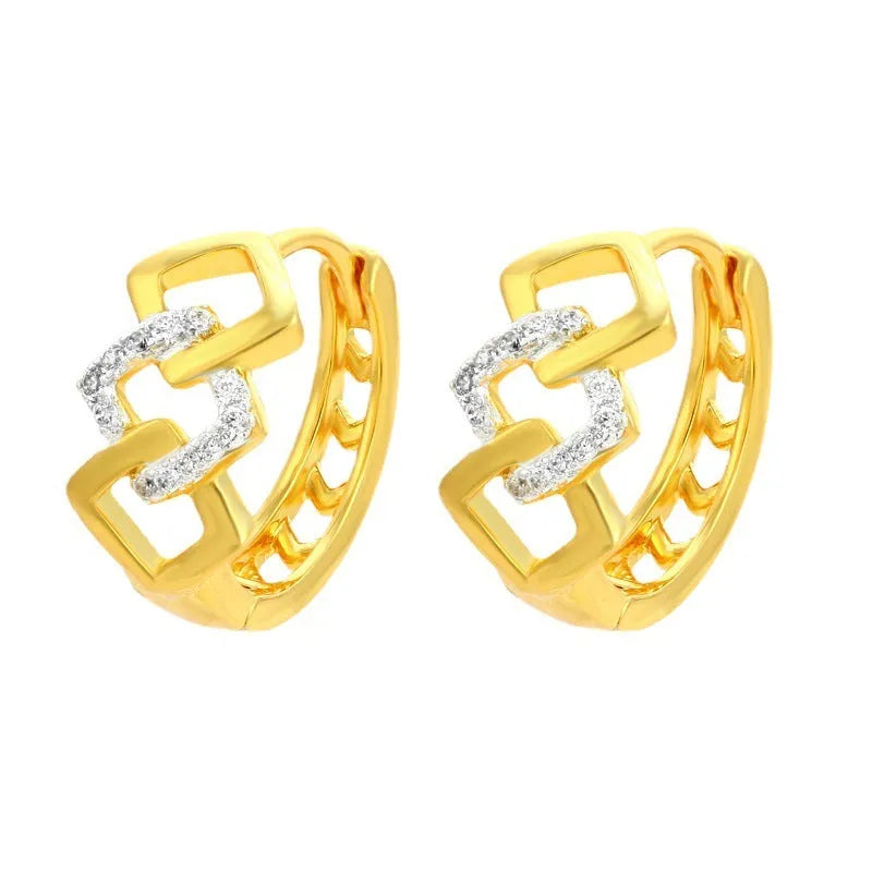 Gold geometric hollow-out clip-on earrings with colour separation electroplated finish