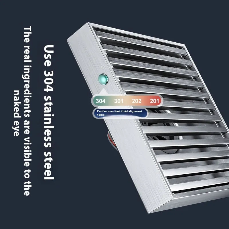 304 stainless steel courtyard floor drain with a 15x15cm gun grey ABS plastic core.