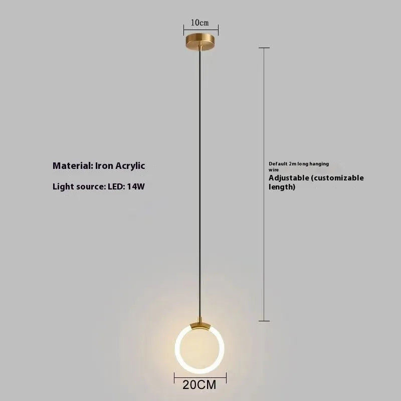 Nordic minimalist U-shaped metal bedside chandelier pendant light with three-colour dimming.