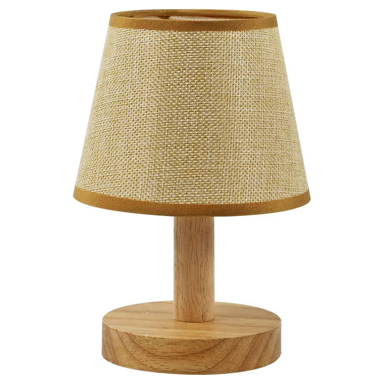 Korean vintage pleated table lamp with bamboo holder and jute-linen shade