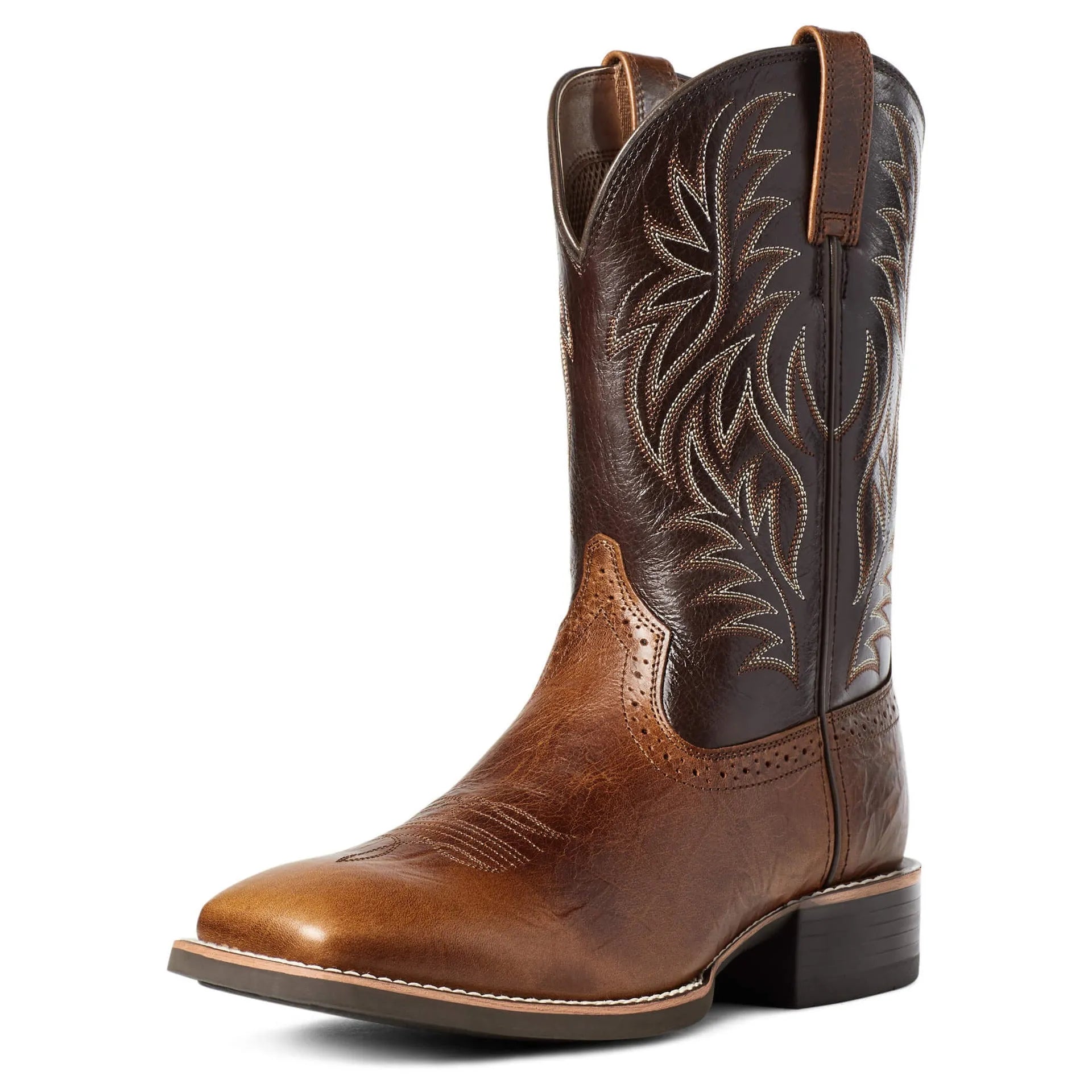 Men's black embroidered western cowboy boots with square toe and decorative stitching