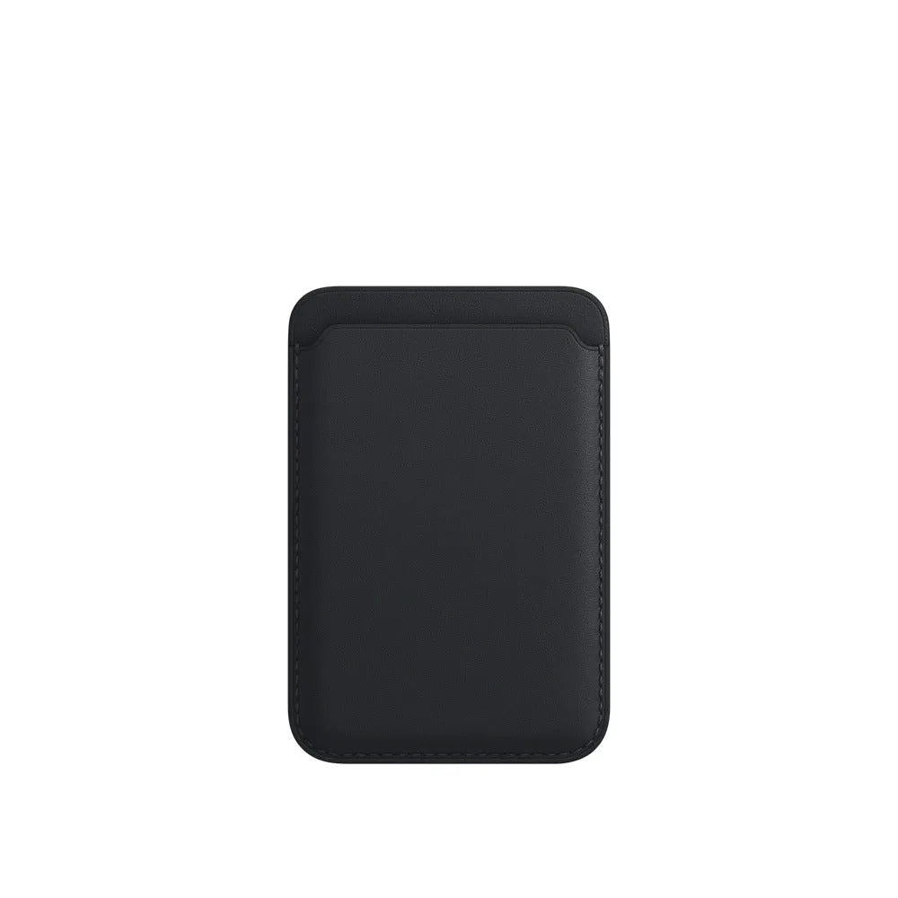Black magnetic leather card case for iPhone with wallet function and MagSafe compatibility