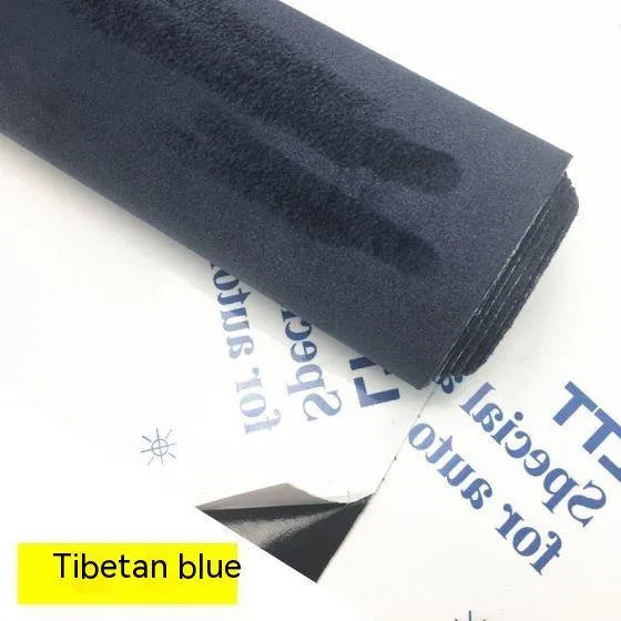 Sheet of self-adhesive elastic suede in beige colour, showing its thickness and adhesive backing.