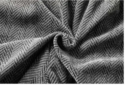 Fleece-lined straight-leg hollow-out trousers in light gray on a hanger, showing elastic waistband and textured fabric.
