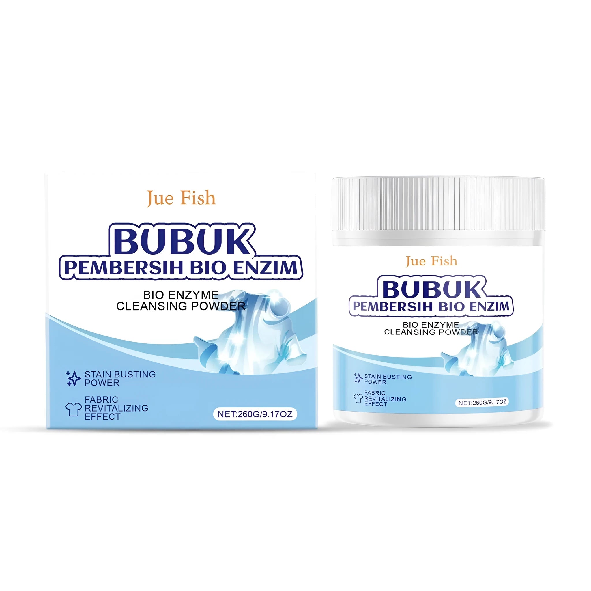 Bio enzyme cleaning powder in 260g container for laundry and fabric stain removal