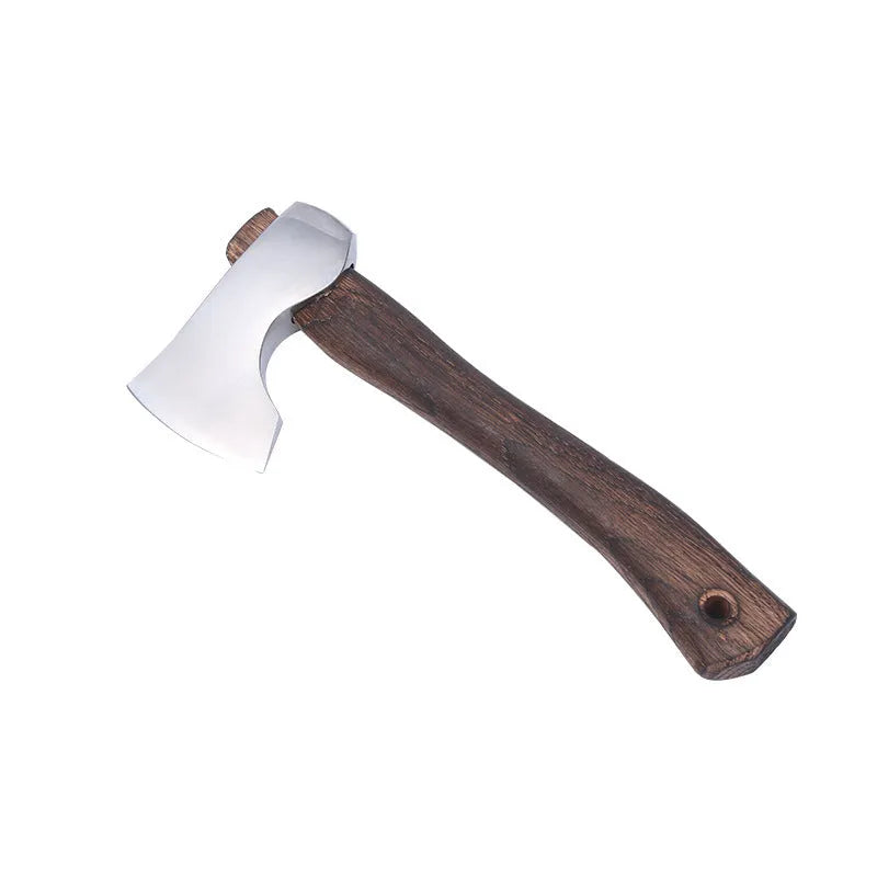 Camping axe with high carbon steel head and wooden handle for outdoor logging