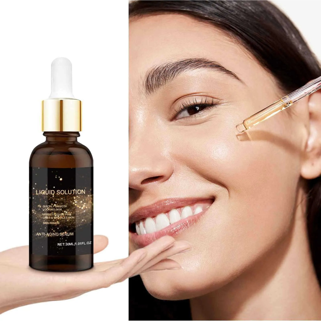 30 ml bottle of facial moisturising liquid with hyaluronic acid, measuring 9 cm tall.