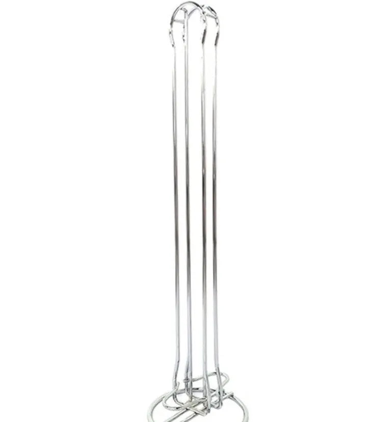A black wrought iron stand holding 20 coffee capsules on open shelves, measuring 10x10x37cm.