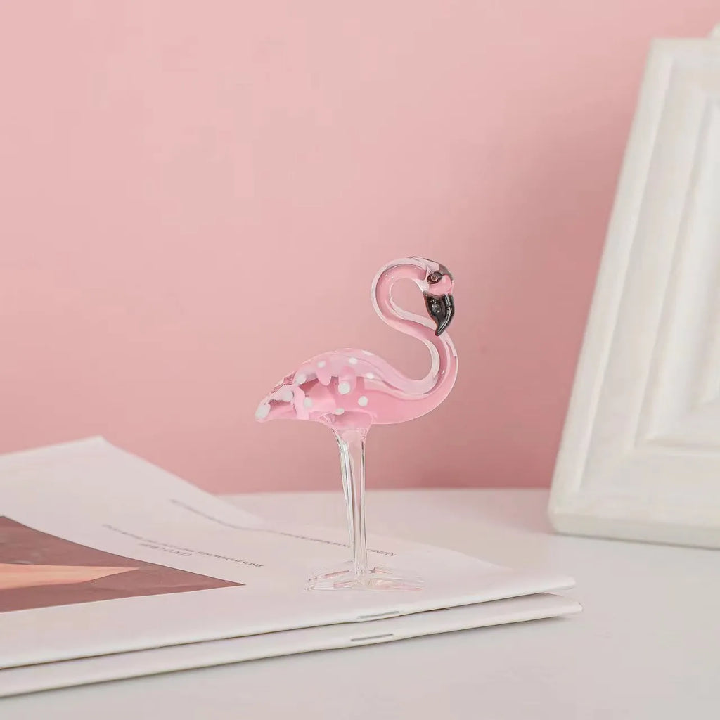 Pink crystal flamingo decorative craft with dots for table display