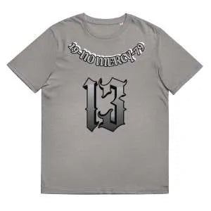 Straight fit cotton t-shirt in grey, shown on a hanger.