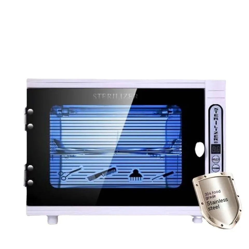 Small silver ultraviolet steriliser unit with dimensions 350x220x255mm for beauty salons