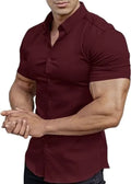 Men's casual short sleeve printed shirt with collar in cardigan style, available in multiple colours.