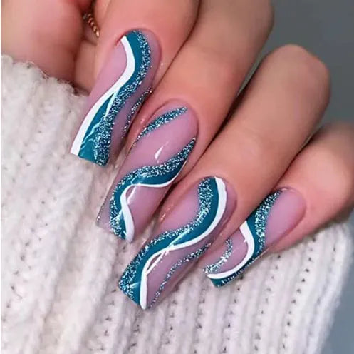 Ballet wave line design nail stickers with jelly glue adhesive in decorative packaging