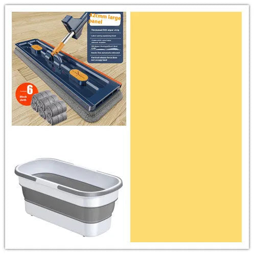 Large flat mop with stainless steel handle and rotating head for floor cleaning
