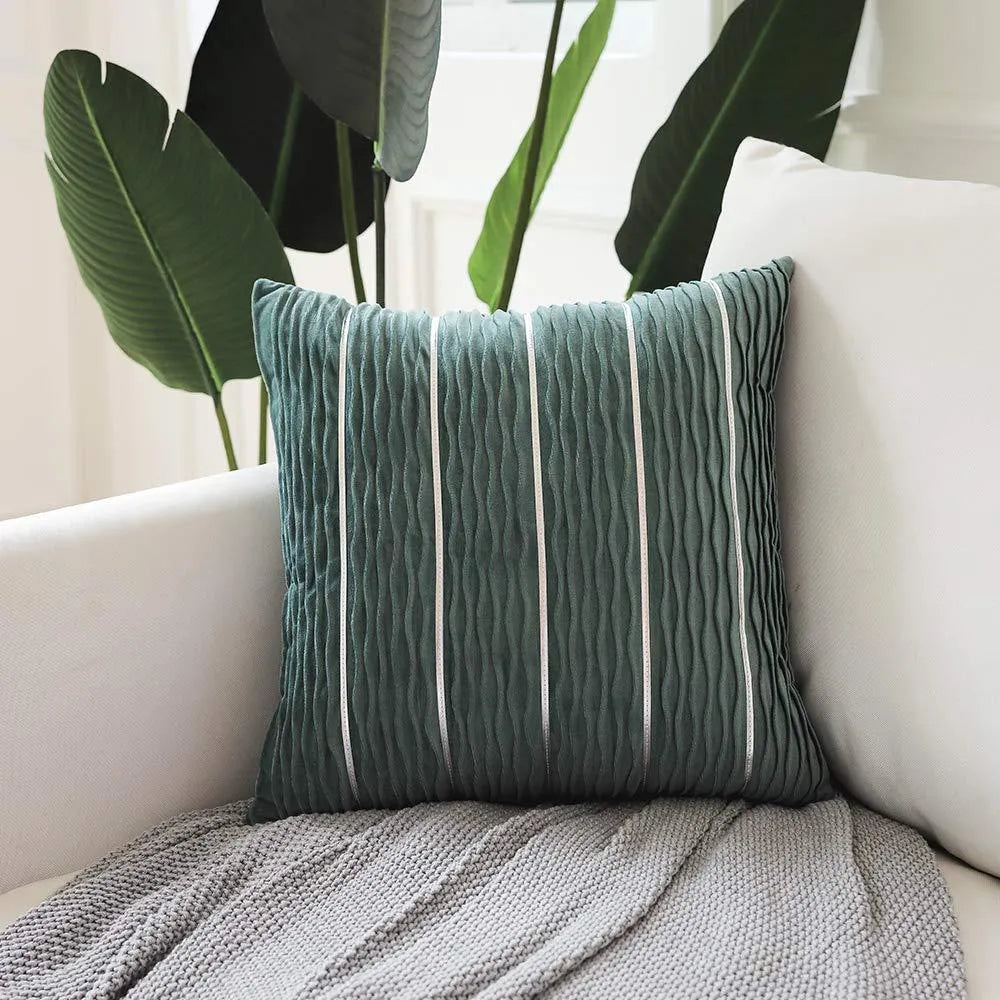 45 cm square velvet cushion cover in striped design showing wine red colour option