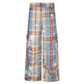 Blue and yellow plaid men's overalls with loose straight-leg cut and mid-waist styling