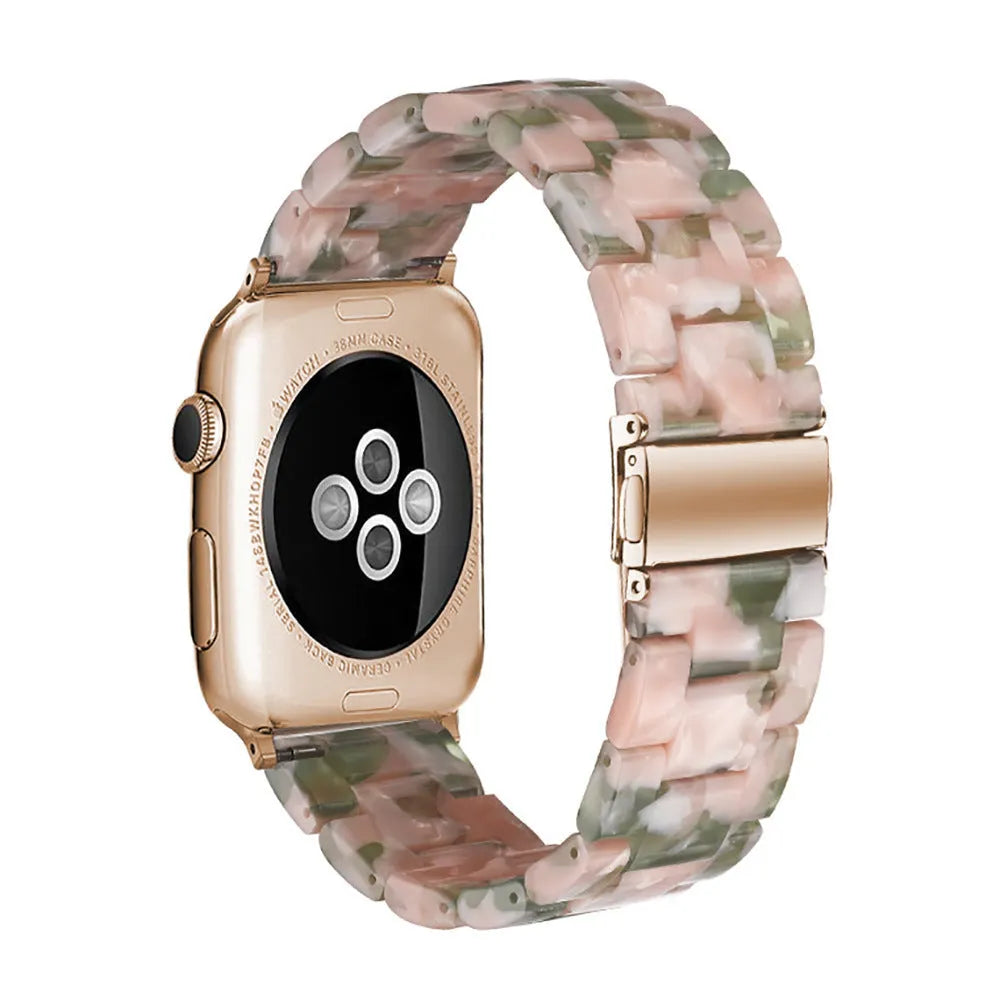 Slim resin watch strap for Apple Watch in Army Green colour with buckle closure