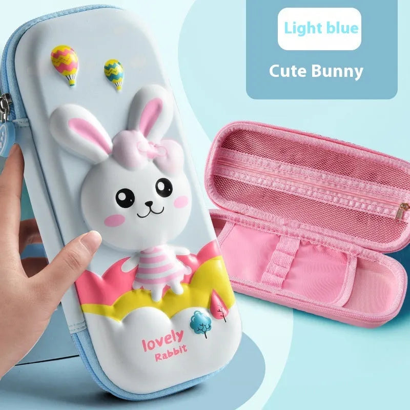 3D leather pencil case with embossed holographic character design showing textured surface detail