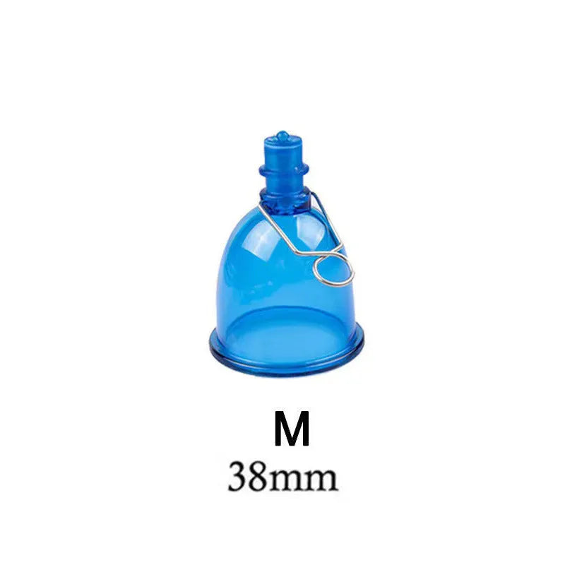 Blue silicone male masturbator cup available in small, medium, and large size options