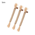 A 3 pack of natural silvervine chew sticks for cats on a wooden surface, showing thick and fine diameter options.