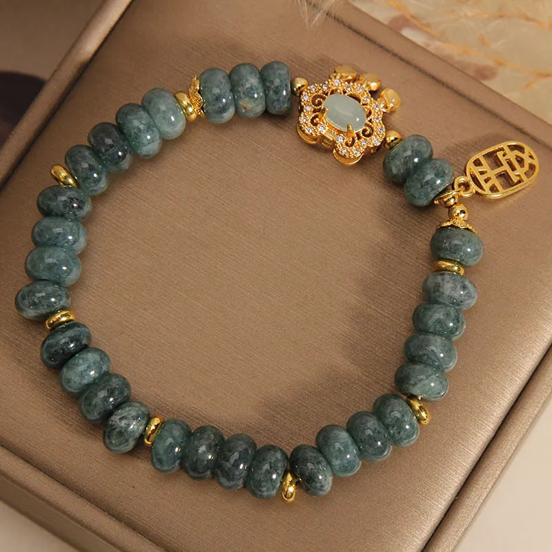 Women's natural green emerald jade abacus bead bracelet with metal alloy safety lock clasp