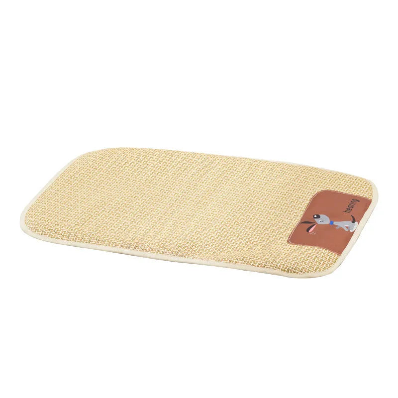Summer cat dog universal cold mat woven fabric beige cooling pet bed
