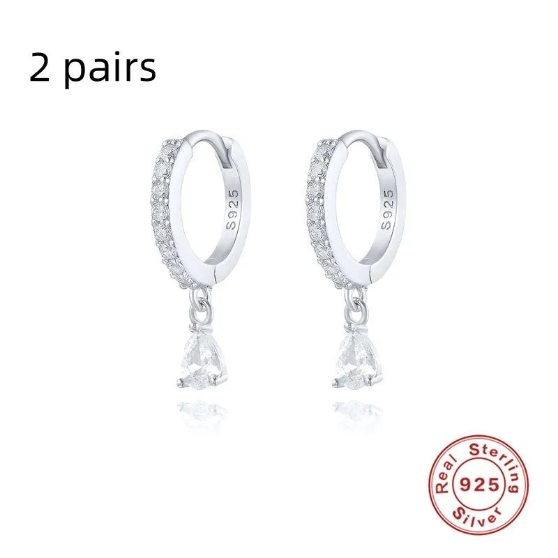 S925 sterling silver water drop earrings with geometric shape and decorative elements