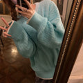 Women's loose fit pullover sweater in lake blue, purple, or pink retro colours