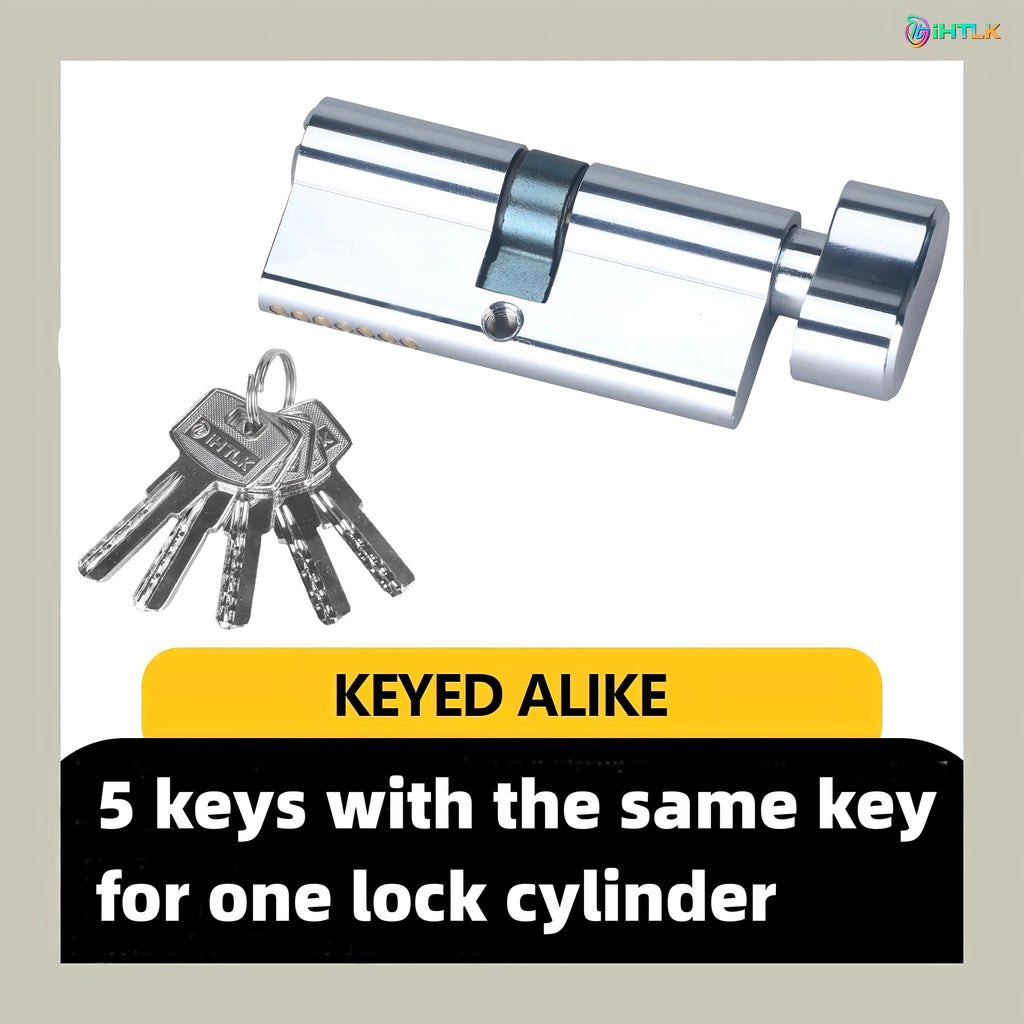 70mm European standard knob lock cylinder with 5 keys, multi-layer electroplated finish, available in six colours