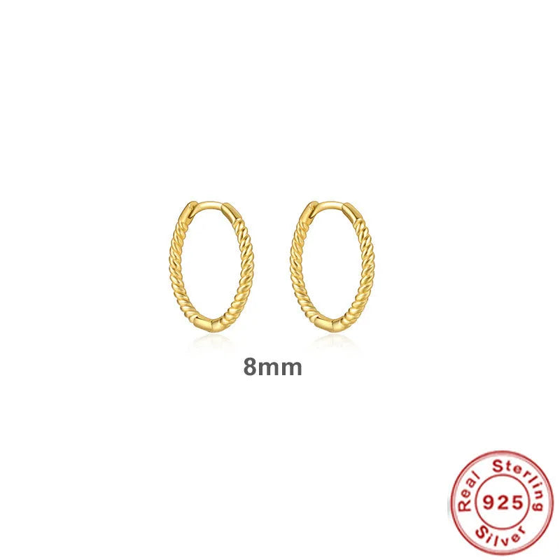 Sterling silver twisted string round earrings in gold or white gold colour