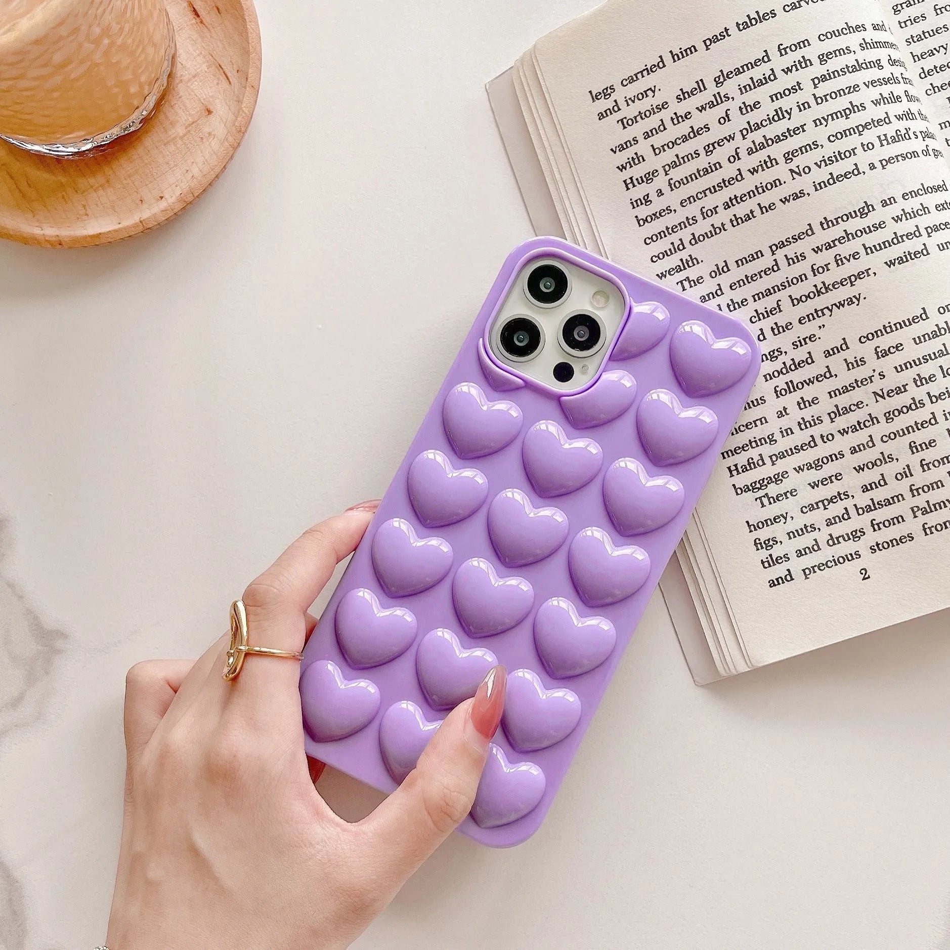 Peach heart TPU phone case with lanyard for iPhone, three-dimensional love design