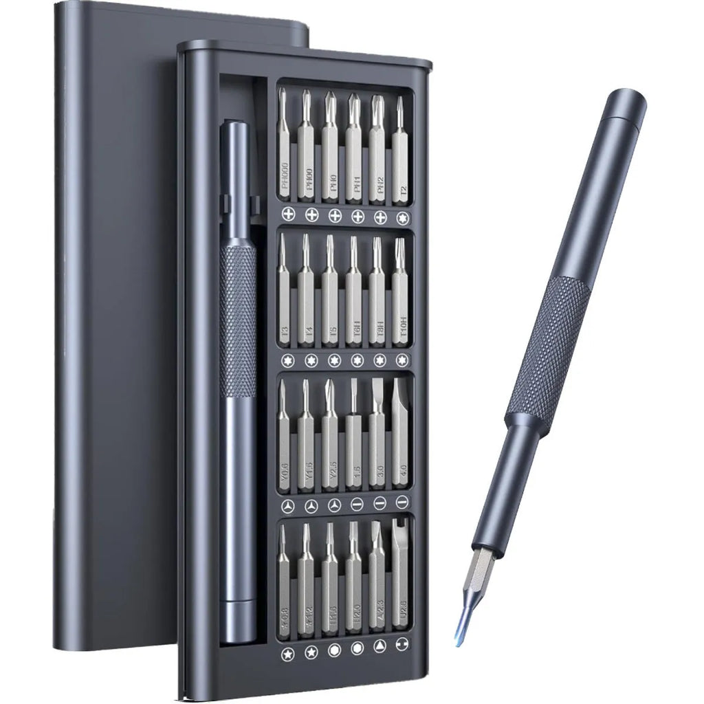 25-in-one precision screwdriver set with knurled handle and magnetic tip for household repairs.