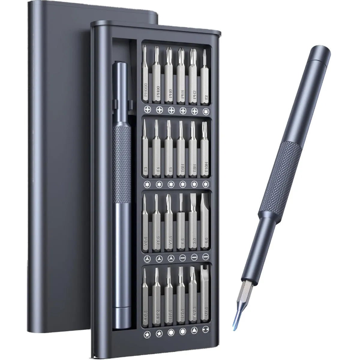 25-in-one precision screwdriver set with knurled handle and magnetic tip for household repairs.
