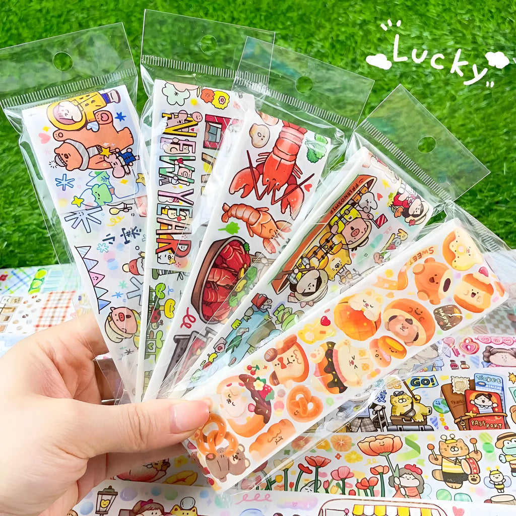 Cartoon character stickers for haemorrhoid tape packaging with cute designs on Japanese paper